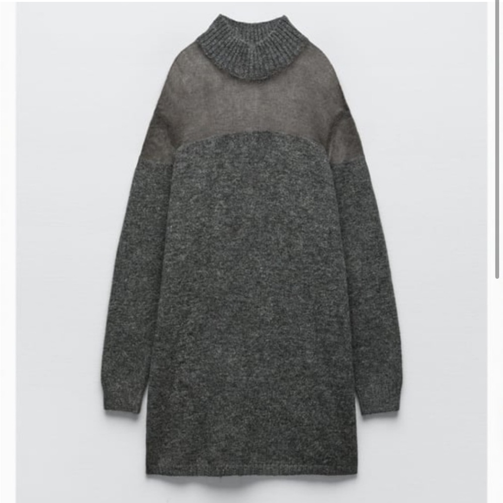 Zara Gray sweater dress with knit sheer panel